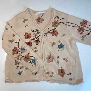 Women's Vintage Embroidered Cardigan Sweater Tall Fall Autumn Scence